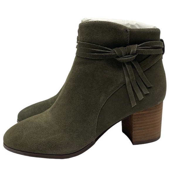 Violet & Red Womens Shoes Jenna Booties Sz 6 Olive Green Suede Leather Heeled - Picture 12 of 12